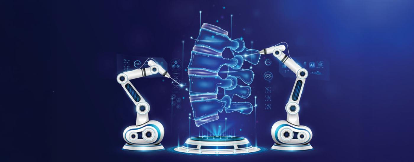 Ilustración of sspinal surgery with robotic arm
