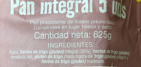 ingredientes pan integral de molde